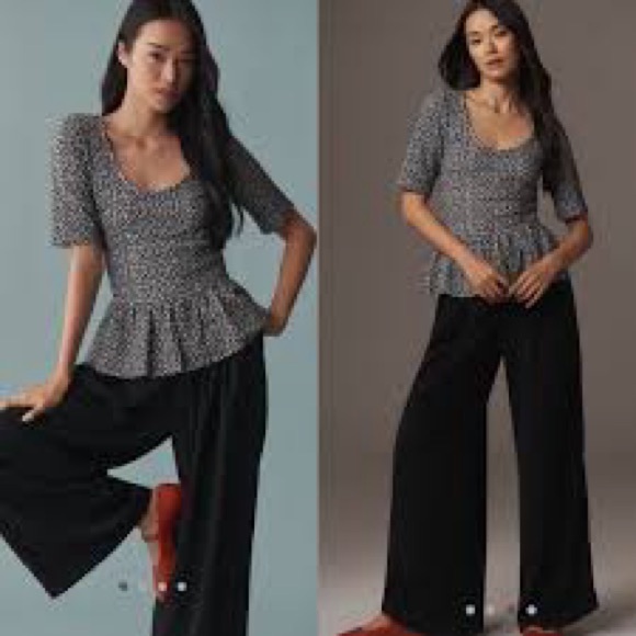 Maeve Tops - Anthropologie Maeve Leopard Print Scoop Neck Peplum Top Black White Size Small